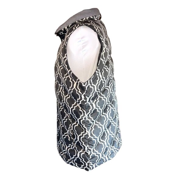 Lands End Quilted Puffer Vest Black & Gray Geometric Pattern Zip Closure M 10-12 - Picture 6 of 7